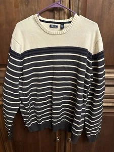 Izod Mens Sweater Size Large Gray, Blue, And Cream Crew Neck Long Sleeve. - Picture 1 of 7