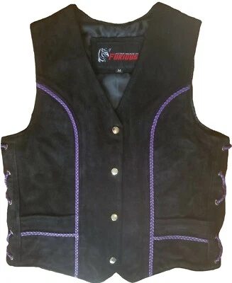 Mujeres Motocicleta Chaleco Gamuza Trenzado Púrpura Gamuza Moto Damas Chaleco Foto 1 de 3