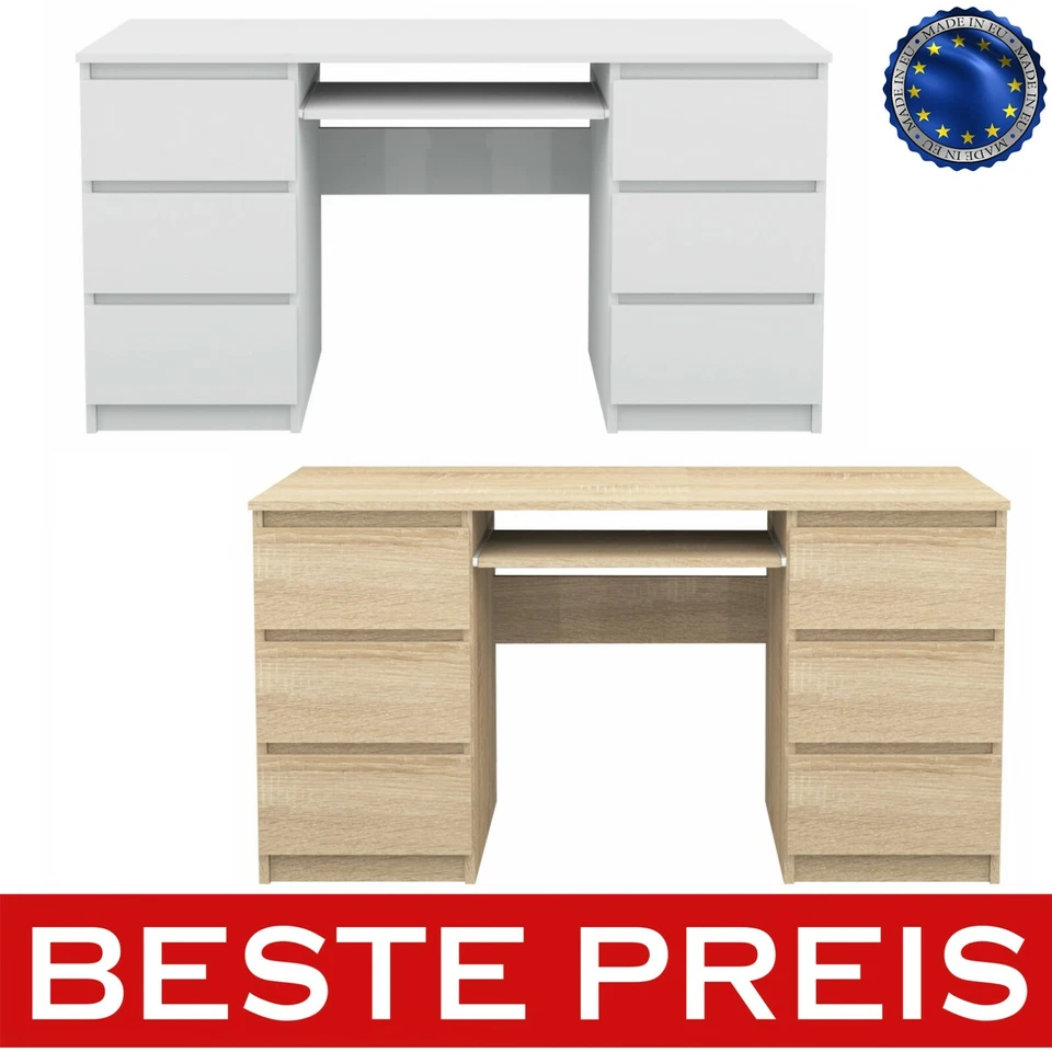 MARKENLOS Computertisch Schreibtisch Büro PC Tisch Esstisch zwei Farben 6 Schubladen