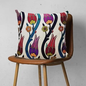 Tulip Tile Design Pillow Cover,Turkish Ethnic Gobelin Tapestry Pillow Top - Picture 1 of 6