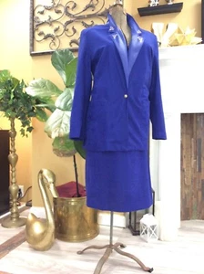 Vintage 1970's G.W. Division Of Graff Royal Blue Blazer Skirt Set Size 14 - Picture 1 of 7