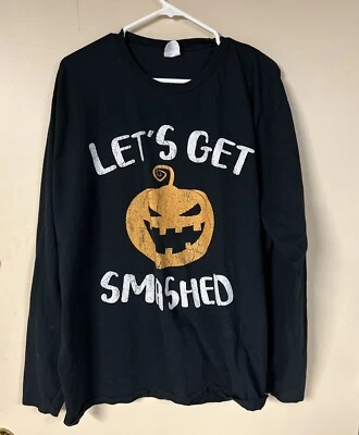 Let’s Get Smashed Halloween Pumpkin Long Sleeve Black 2XL Tee Port & Company - Image 1 of 4