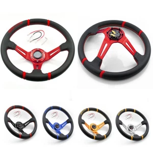 3" DEEP DISH GENUINE LEATHER LIGHTWEIGHT ALUMINUM 6-BOLT RACING STEERING WHEEL - Picture 1 of 12