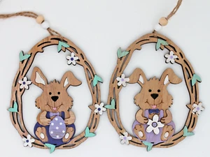 2x Dekoaufhänger Hase / Osterschmuck aus Holz zum Aufhängen/ Holzaufhänger *NEU* - Bild 1 von 3