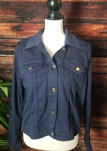 Michael Kors Jacket Large Cropped Cotton Stretch Navy Blue Basics $120 - Picture 1 of 11