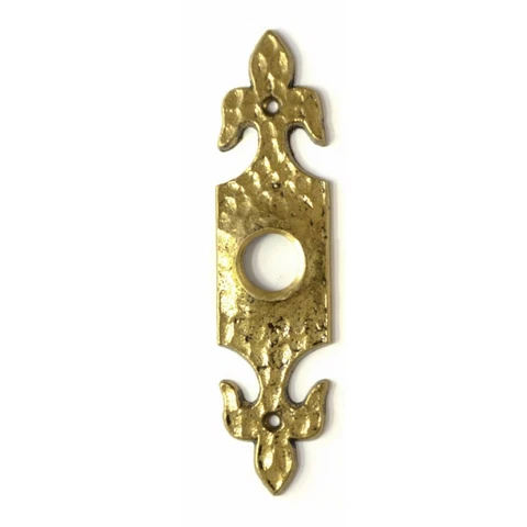 Vintage Brass Tone Ornate Fleur de Lis Hammered Bell Button Plate Cover