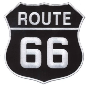 Extra Large Route 66 Patch - White on Black, For Jackets 8" (Iron on or Sew on) - Picture 1 of 1