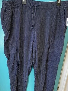 Old Navy Blue with white pistripe cargo lounge pants with drawstring Size XL - Picture 1 of 10