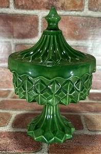Diamond Carnival Carousal Candy Trinket Dish with Lid Ceramic 8" x 5" Vintage ✅ - Picture 1 of 9