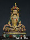 8"Tibe Buddhism Temple Bronze Coloured Painting Amitabha Longevity Buddha Statue