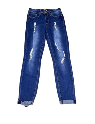 Pantalones de mezclilla Raw 7 para mujer talla 7 azul desgastado puño parte inferior pierna Foto 1 de 4