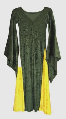 Vestido túnica renacentista medieval manga trompeta terciopelo aplastado verde/amarillo 34" Foto 1 de 2