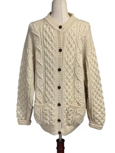 Vintage BONNER OF IRELAND 100% Wool Button Cardigan Sweater Men’s Size L Cream - Picture 1 of 6