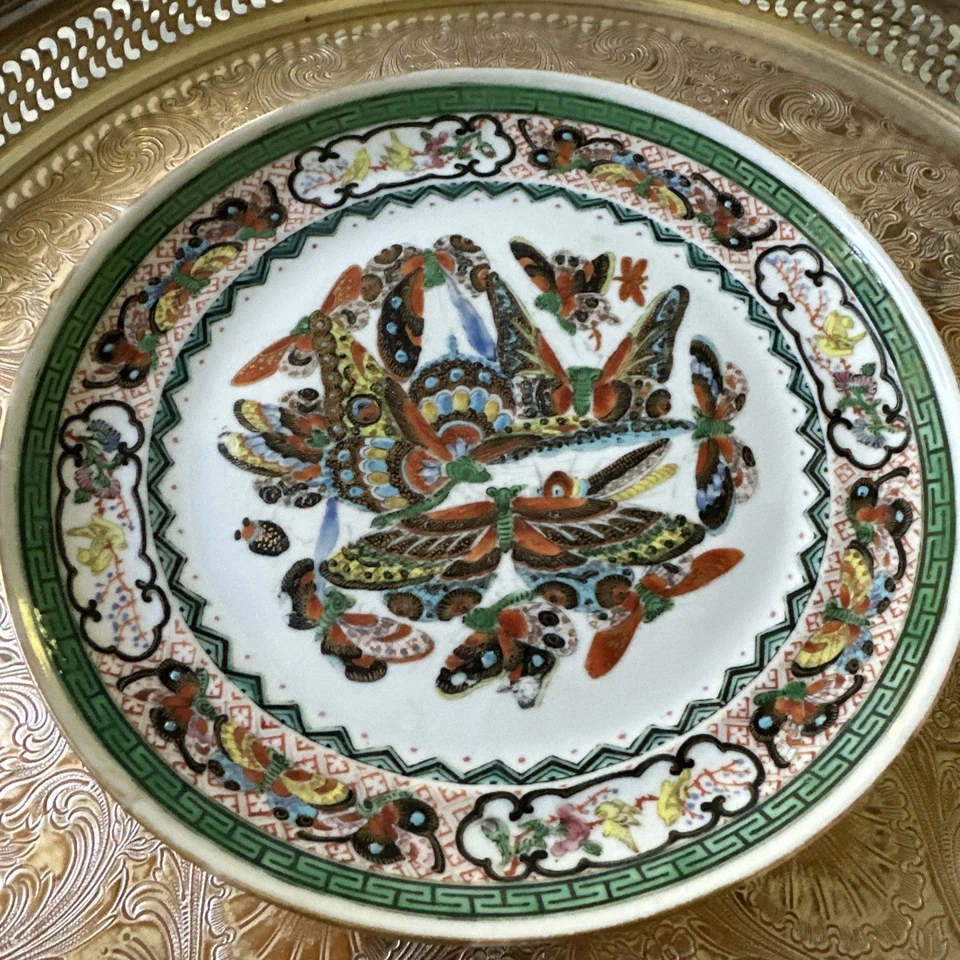 Plato de porcelana chino antiguo plato mantecoso patrón mosca esmalte pintado a mano Foto 1 de 4