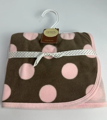 Difícil de encontrar Nuevo con etiquetas Carters Microfleece Marrón Y Rosa Lunares Círculos Manchas Manta Bebé Foto 1 de 4