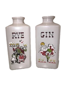 Frosted Glass Gin& Rye Decanter Burlesque Can Can Dancer Liquor VTG No Stoppers - Picture 1 of 7
