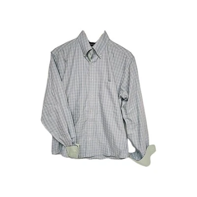 Paul Fredrick Shirt Mens 15.5x35 Slim Fit Blue Green Plaid Button Down Non Iron - Image 1 of 4