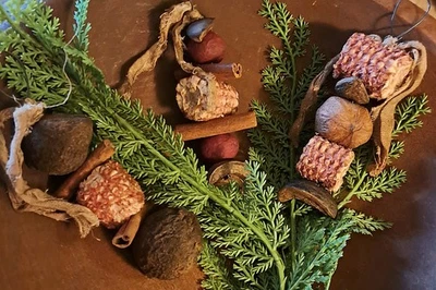 3‐VARIED LENGTH PRIM RUSTIC CABIN WOODSY NUT/SPICE  FALL/XMAS ORNIE/BOWL FILLERS - Image 1 of 4