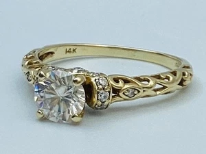 BREATHTAKING 14ct GOLD ORNATE DIAMOND ENGAGEMENT RING SIZE O UNIQUE - Picture 1 of 24