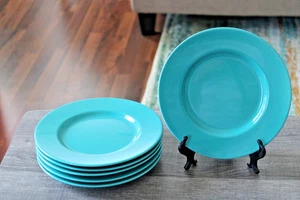 6 Pier 1 Imports Granada Dessert Salad Plate Teal Turquoise 8.75" Earthenware - Picture 1 of 9