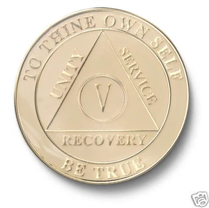 YRS 1-25 & 24 hr AA Anniversary Recovery Coin/Chip/Medallion Cream w/ Gold - Imagen 1 de 2