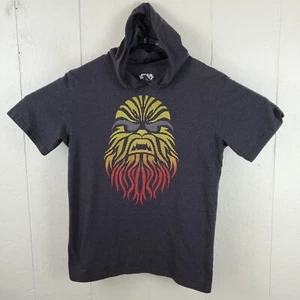 Chewbacca Shirt Men Medium Gray Hooded Drawstring Graphic Short Sleeve Star Wars - Picture 1 of 14