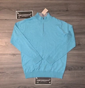 Peter Millar Men's Blue Cotton Silk Blend Crest Quarter-Zip Pullover Sweater NWT - Picture 1 of 10