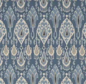 GP & J Baker Curtain/Uph Fabric 'IKAT BOKHARA - BLUE' 2 METRES - Linen Blend - Picture 1 of 7
