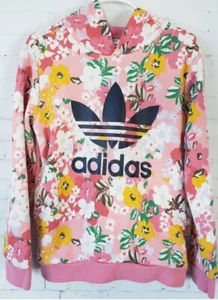 Adidas Girls Pink Floral Hoodie Size Small - Picture 1 of 2