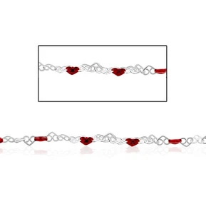 Red Heart Chain, Sterling Silver filigree Hearts, Chain by the foot, Permanent J - Picture 1 of 4