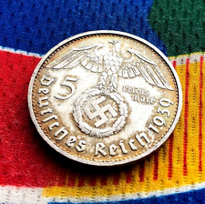 1939 B 5 Mark WW2 German Silver Coin Third Reich  Reichsmark UNC Toned