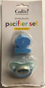 Cudlie! Orthodontic "Blue" Pacifier Set with Holder - Brand New - Picture 1 of 2