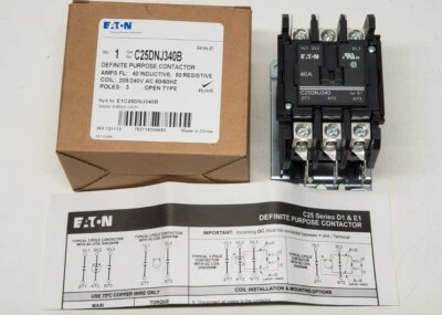 Eaton Cutler-Hammer C25DNJ340B 3 Pole 40 Amp 208 240V AC Contactor C25DNJ340 - Image 1 of 4