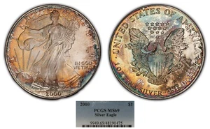 2000 1 oz Silver American Eagle - PQ Rainbow Toning - PCGS MS 69 - VIDEO - E2965 - Picture 1 of 12