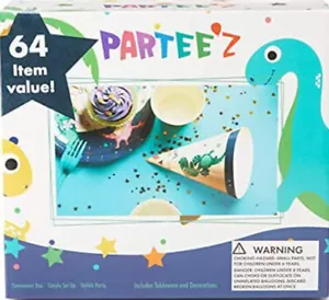 Partee'z DINOSAUR Party in a Box 64 pc. Set for 8 guests Dino Plate Cup Napkin + - Picture 1 of 4