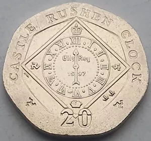 Isla de Man Castillo Rushen Reloj 20p monedas - Circulado - Imagen 1 de 2