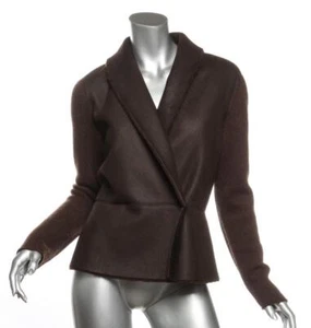 BRUNELLO CUCINELLI Womens Brown Cashmere Knit Sleeves & SHEARLING Jacket Coat M - Picture 1 of 7