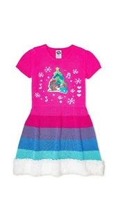 Trolls Movie Girls Pink Rainbow Knit Poppy Holiday Sweater Dress Size Lg 10-12.  - Picture 1 of 3