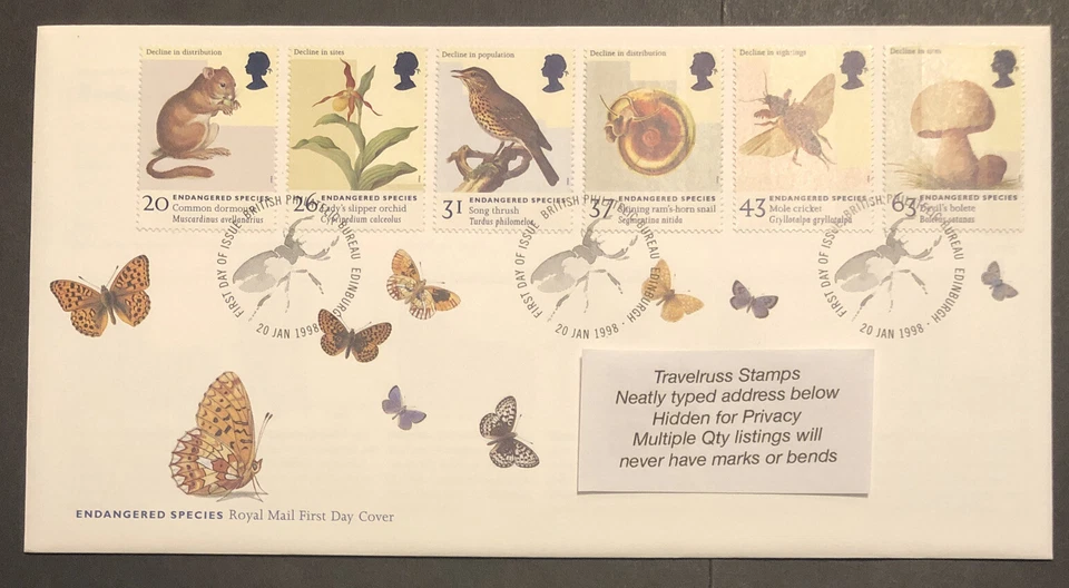 GB 1998 FDC ENDANGERED SPECIES- BUREAU PMK - FREE UK P&P! - Image 1 of 1