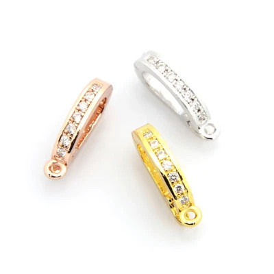 10pcs Brass Pave Cubic Zirconia Shortener Clasps Twister Bead Loop Closure 15mm - Image 1 of 4
