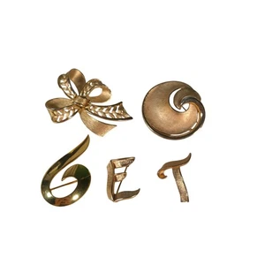 Set Of 5 Vintage Crown Trifari Gold Tone Brooches - Picture 1 of 6