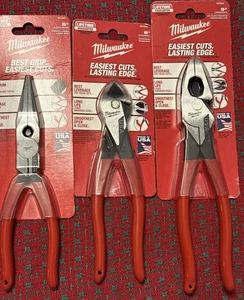 Milwaukee 🇺🇸 Set di pinze pinze per lineman, taglierina laterale, naso ad ago USA nuove - Foto 1 di 10
