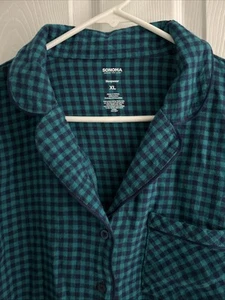 Sonoma Goods For Life Women PJs Green Blue Plaid Pajama Set 100% Cotton Flannel - Picture 1 of 11