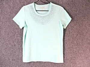 CORAL BAY Shirt Womens Petite Small Mint Shiny Stone Short Sleeve Knit Top PS - Picture 1 of 8