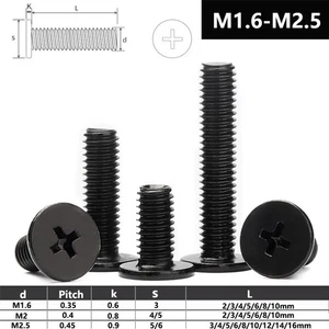M1.6 M2 M2.5 Phillips Thin Wafer Flat Head Low profile Screws Black Zinc Plated - Picture 1 of 5