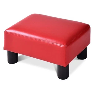 PU Leather Ottoman Rectangular Footrest Small Stool w/ Padded Seat Red - Picture 1 of 9