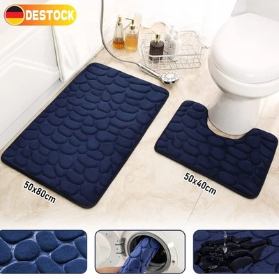 2 Tlg. Set Badmatte Badteppich Badvorleger Bad Dusche WC Teppich Bad-Teppiche - Bild 1 von 4