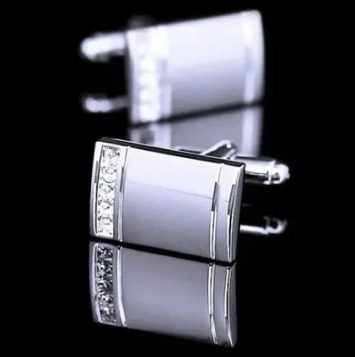 2 CT Round Cut Lab Created Diamond Men's Wedding Cufflinks 14K White Gold Plated - Image 1 of 4