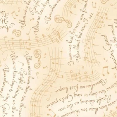 Amazing Grace Lyrics & Music Cream Cotton Fabric (1 Yard) - Image 1 of 1