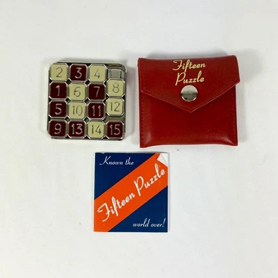 Vintage Fifteen 15 Slide Puzzle in Travel Pocket Pouch Case Metal & Enamel - Image 1 of 3